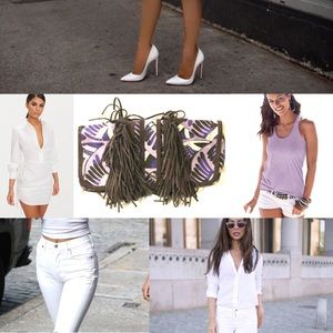 Tory Burch Sawla Purple Fringe Clutch Purse